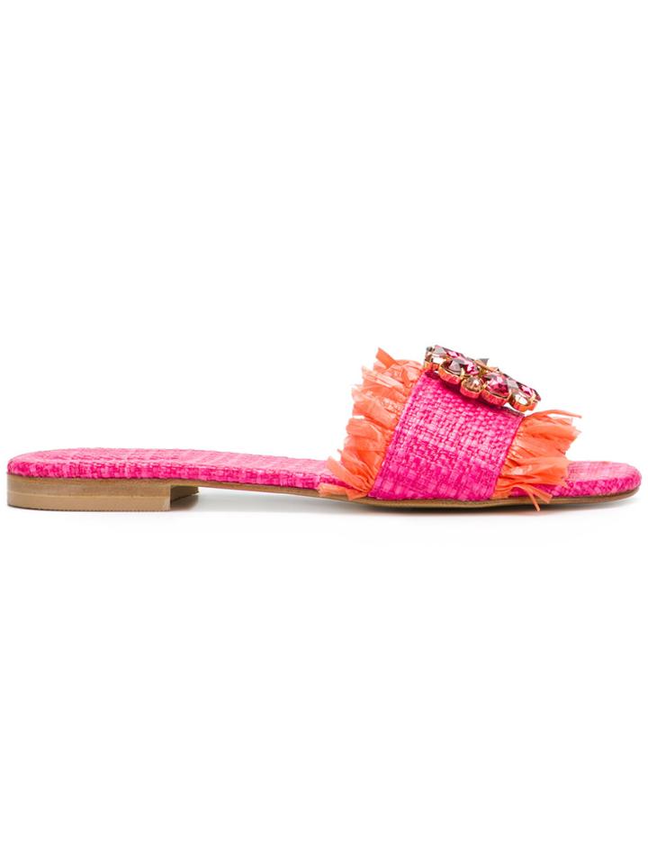 Emanuela Caruso Floral Embellished Sandals - Pink & Purple