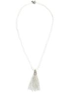 Oscar De La Renta Bead Fringe Tassel Necklace, Women's, White