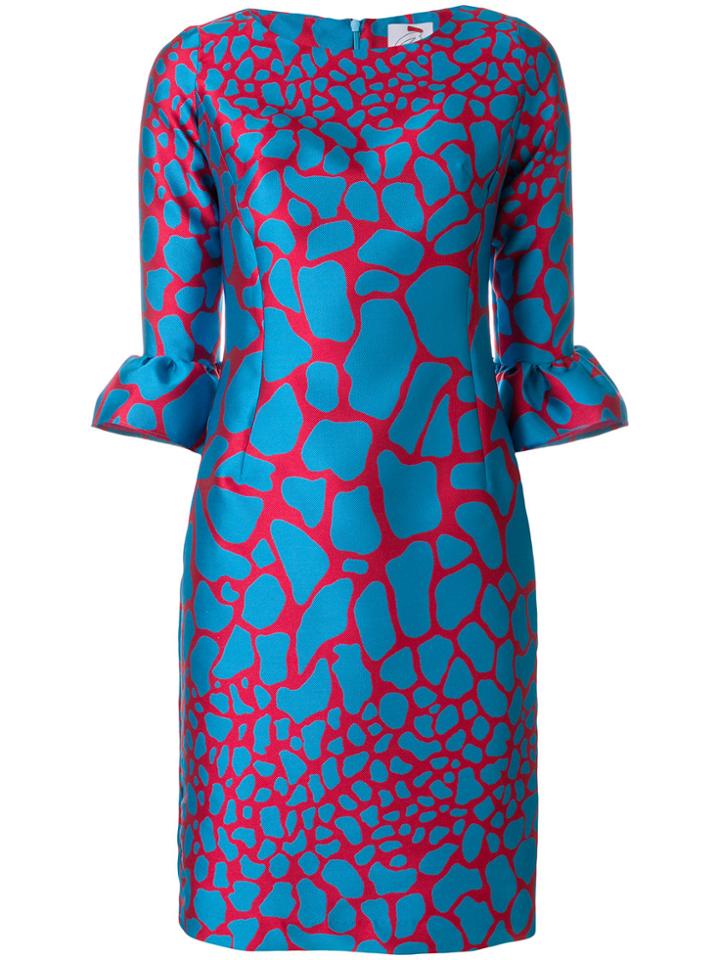 Ultràchic Giraffe Print Trumpet Sleeve Mini Dress - Blue