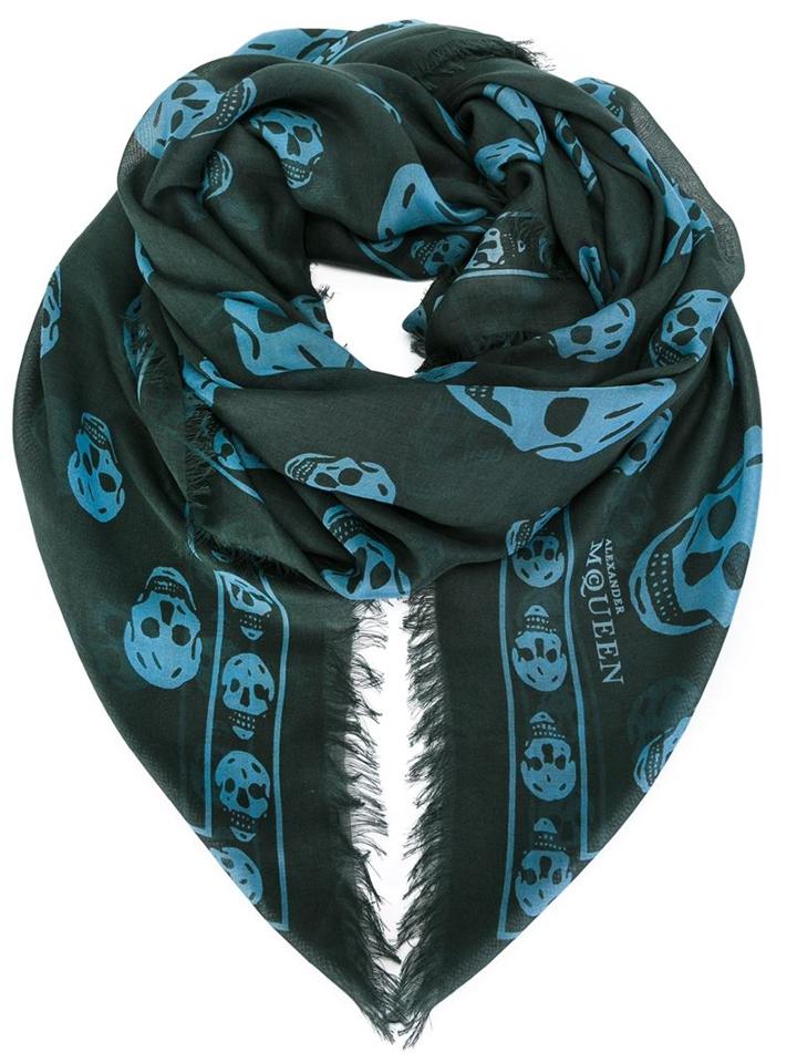 Alexander Mcqueen Skull Scarf, Men's, Green, Modal/silk