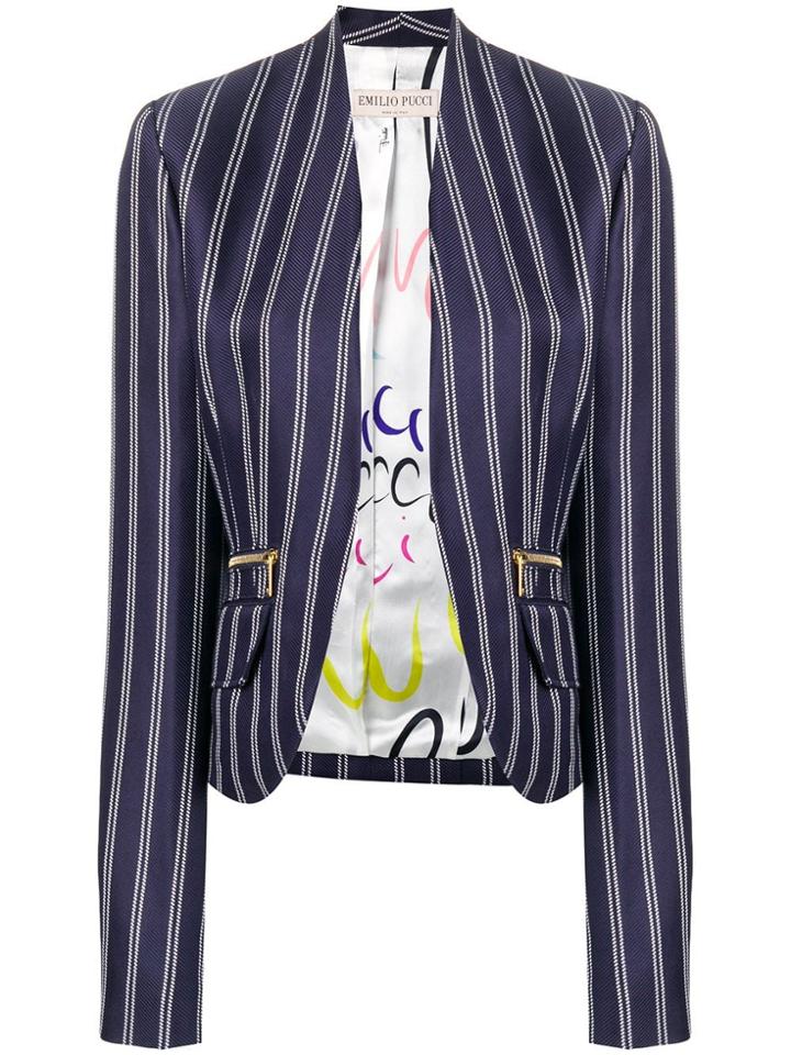 Emilio Pucci Striped Open Front Blazer - Blue