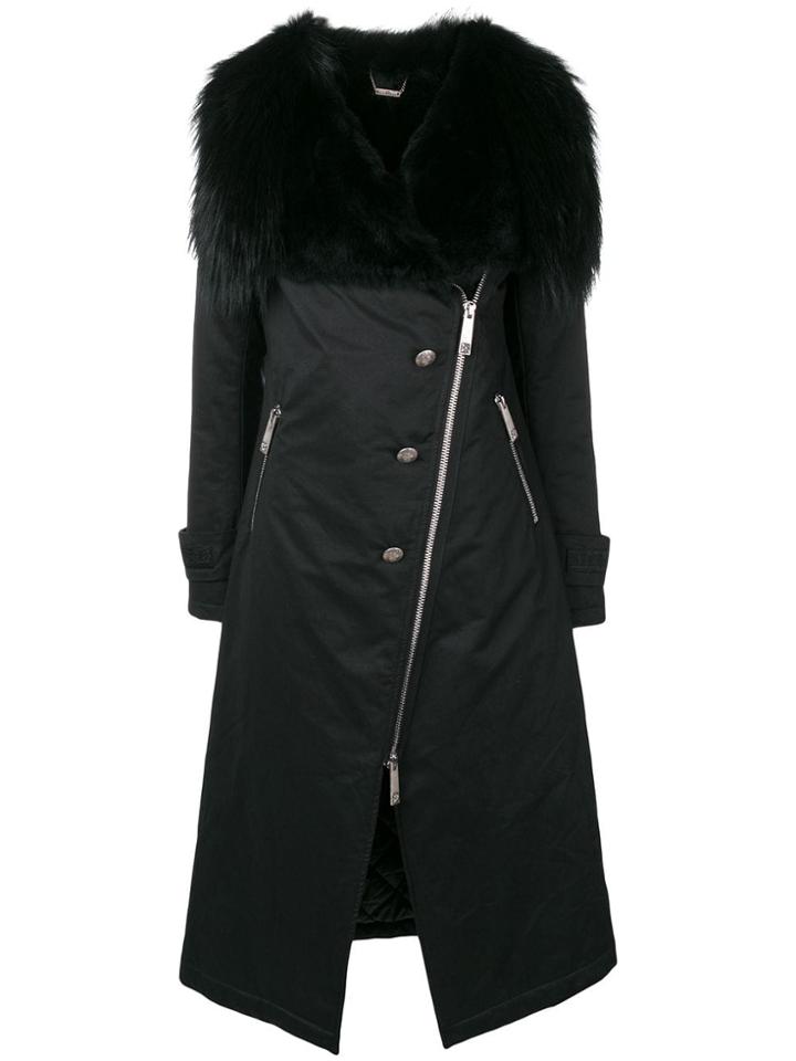 John Richmond Asymmetric Fur Raincoat - Black