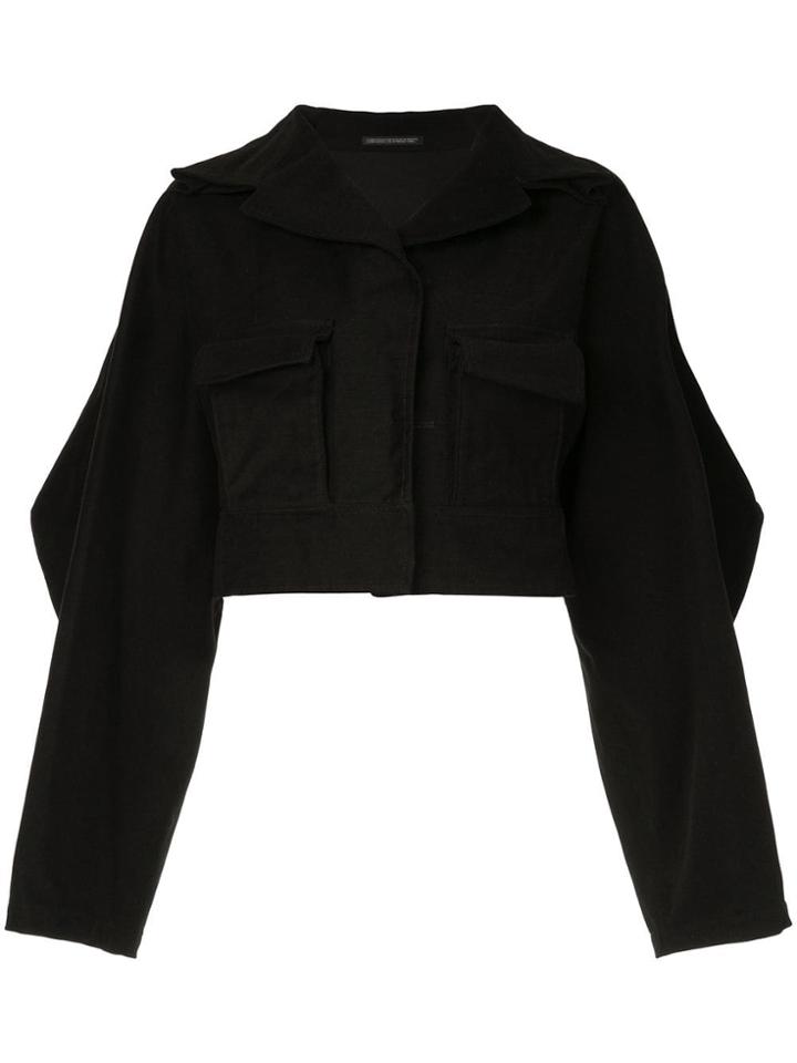 Yohji Yamamoto Structured Elbow Cropped Jacket - Black