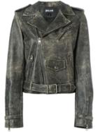 Just Cavalli Back Print Biker Jacket, Women's, Size: 40, Grey, Leather/viscose/cotton