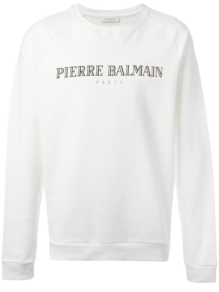 Pierre Balmain Logo Print Sweatshirt, Men's, Size: 50, White, Cotton