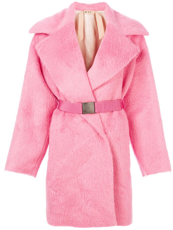 No21 Belted Fur Coat - Pink & Purple