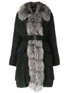 Liska Fox Fur Trim Coat - Black