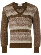 Pierre Cardin Vintage Striped V-neck Jumper - Brown