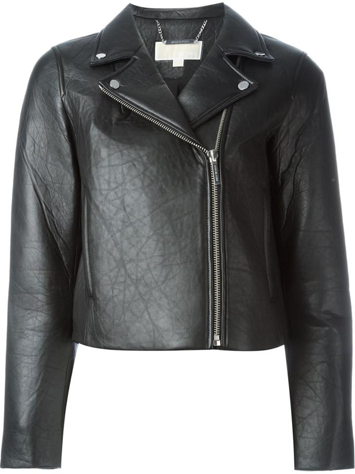 Michael Michael Kors Cropped Biker Jacket, Women's, Size: Xs, Black, Sheep Skin/shearling/polyester/spandex/elastane