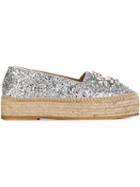 Sebastian Milano Embellished Glitter Espadrilles, Women's, Size: 36, Grey, Rubber/leather/raffia