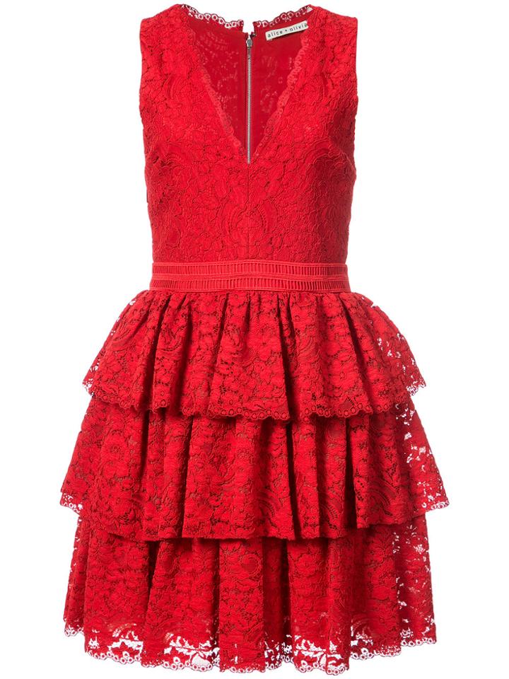 Alice+olivia Sleeveless Ruffled Dress - Red