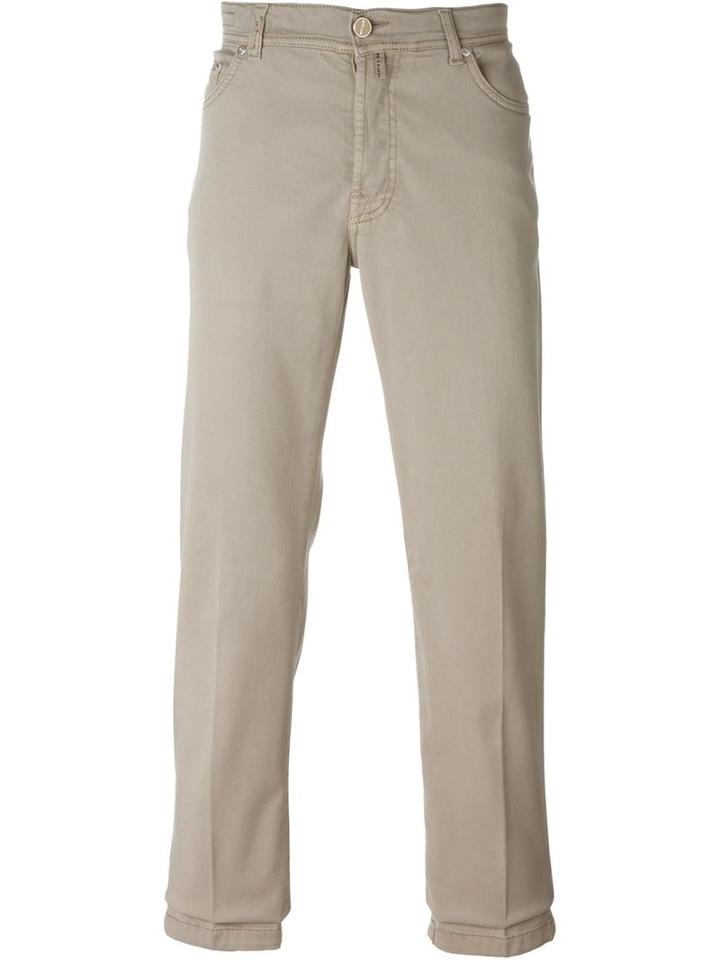 Kiton Cropped Straight Leg Trousers, Men's, Size: 32, Nude/neutrals, Lyocell/spandex/elastane