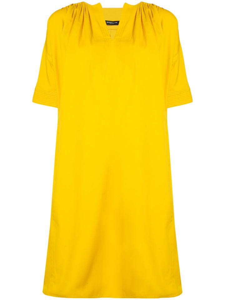 Derek Lam Short Sleeve Day Dress With Shoulder Pleats - Yellow &