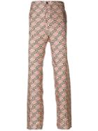 Fendi Flared Embroidered Trousers - Pink & Purple