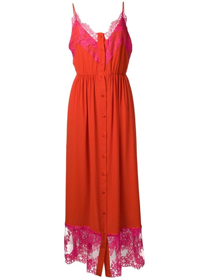 Msgm Lace Inserts Long Dress - Red