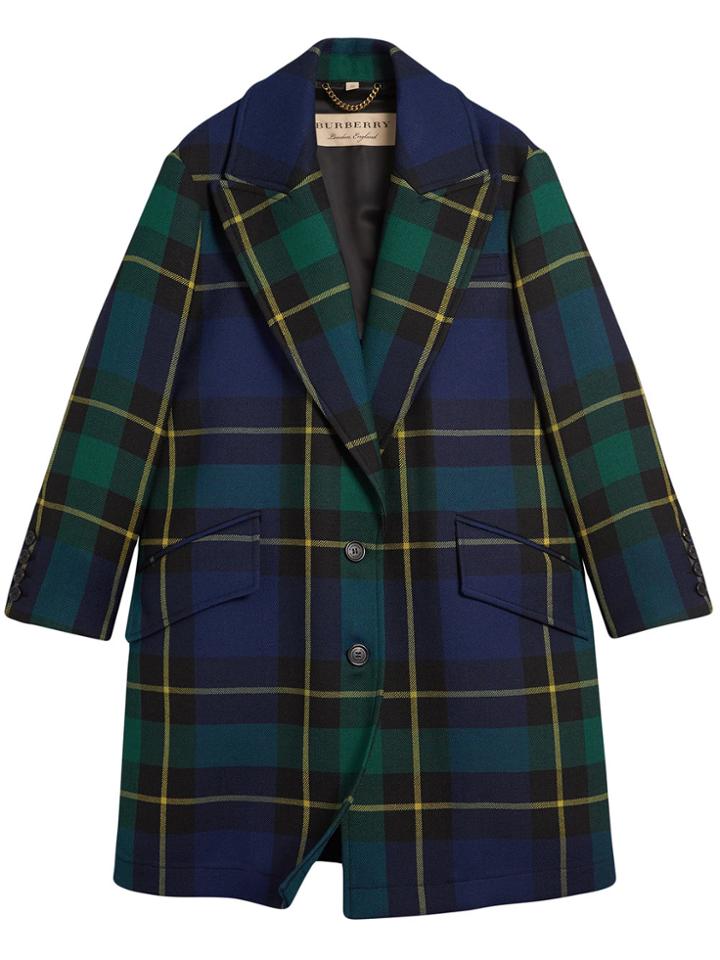 Burberry Lightweight Tartan Wool Tailored Coat - Green