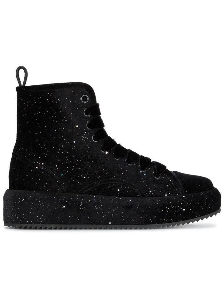 Marco De Vincenzo Velvet Glitter Flatform Hi Top Sneakers - Black