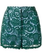 No21 Paisley Embroidered Shorts - Green