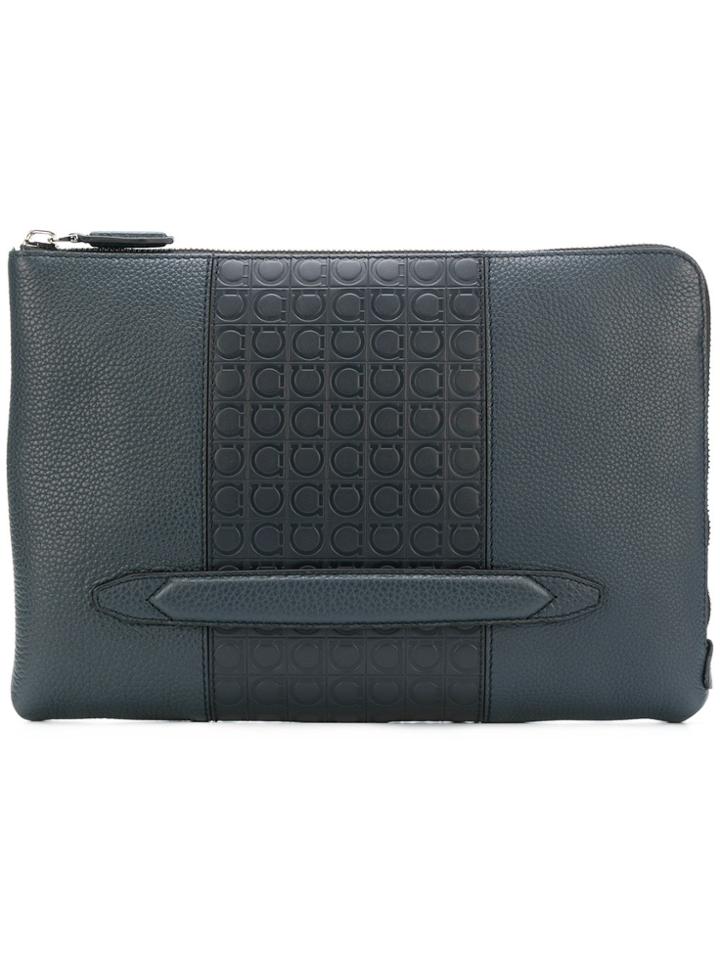 Salvatore Ferragamo Gancio Embossed Clutch Bag - Blue
