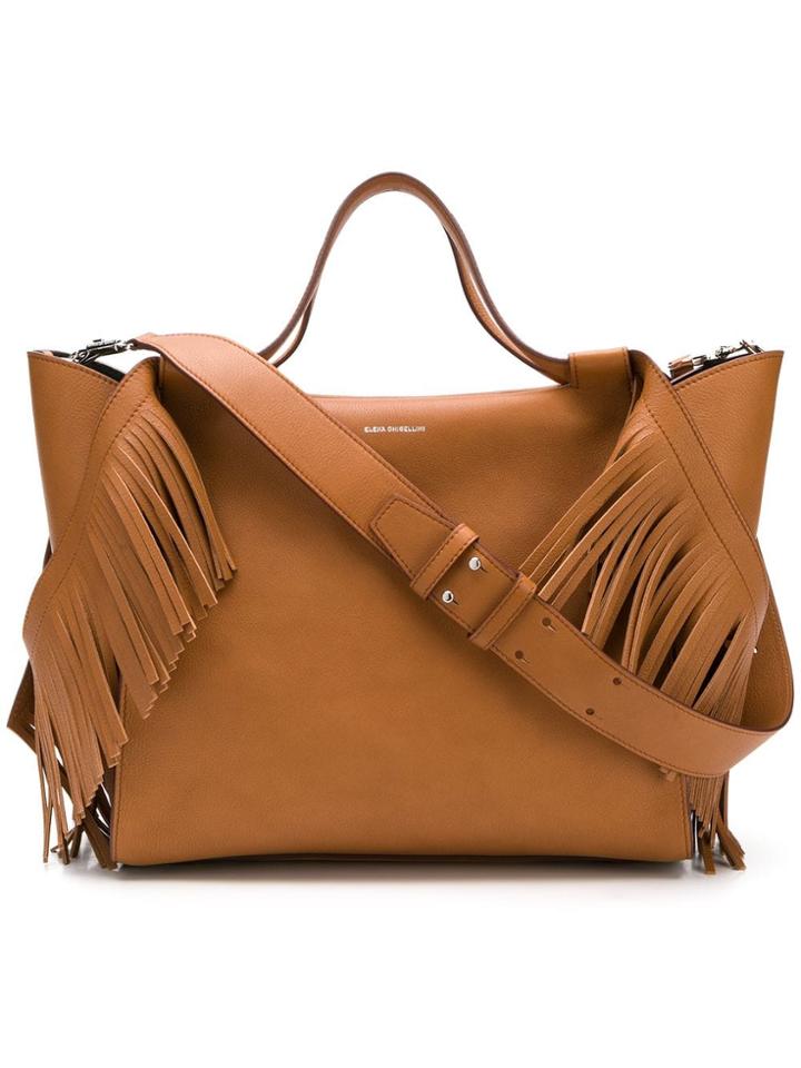 Elena Ghisellini Fringed Sides Tote - Brown