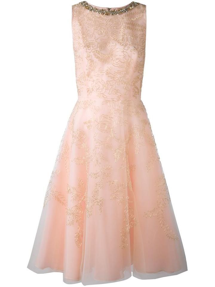 Oscar De La Renta Floral Embroidered Flared Dress