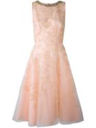 Oscar De La Renta Floral Embroidered Flared Dress