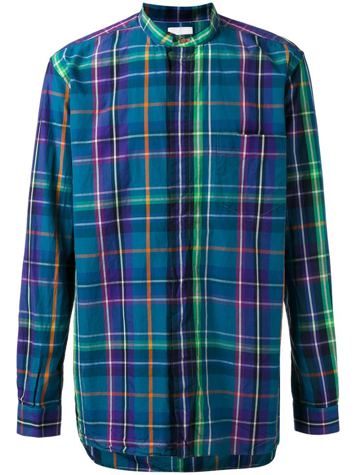 Paul Smith Band Collar Checked Shirt, Men's, Size: Large, Pink/purple, Cotton