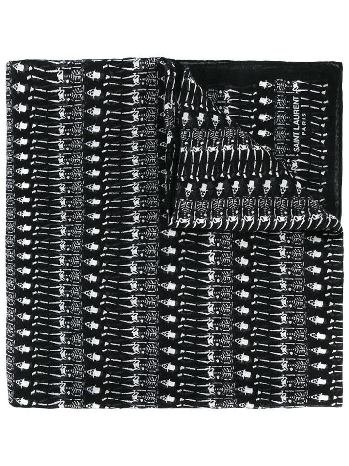 Saint Laurent Skeleton Print Scarf - Black