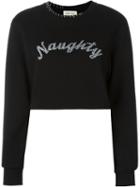 Steve J & Yoni P Naughty Embroidery Crop Sweatshirt, Women's, Size: M, Black, Cotton