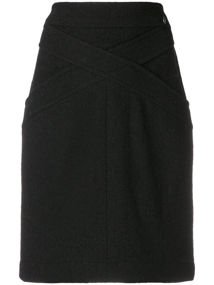 Chanel Pre-owned Crisscross Detail Fitted Skirt - Black