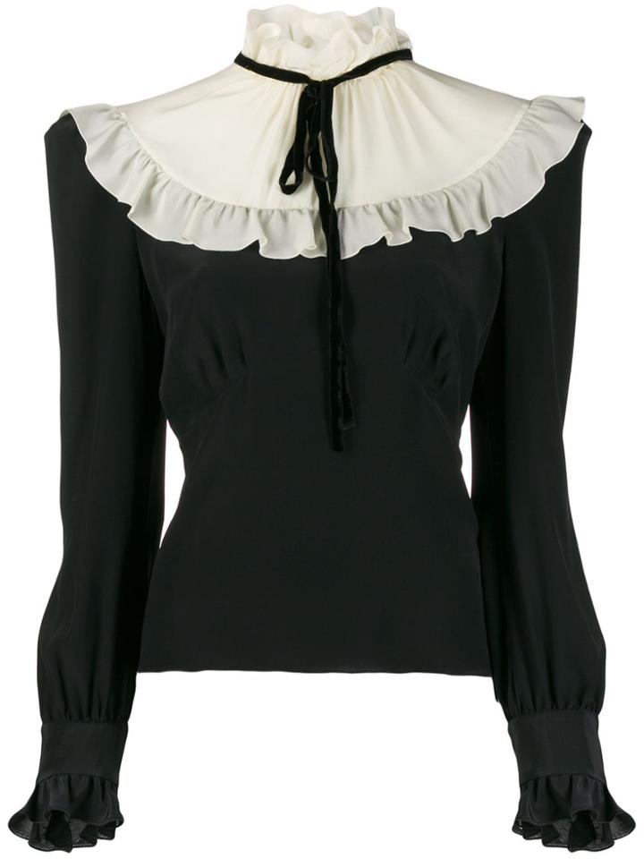 Alessandra Rich Ruffle Bib Blouse - Black