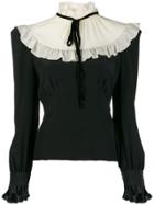 Alessandra Rich Ruffle Bib Blouse - Black