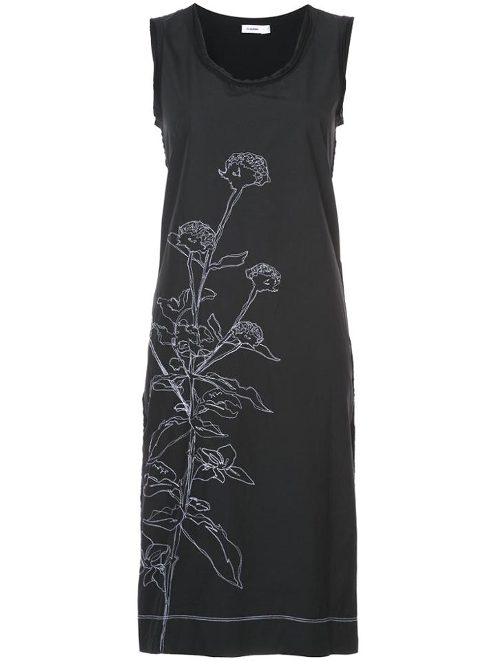 Jil Sander Flower Print Shift Dress - Black