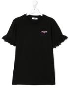 Msgm Kids Teen Lace Trim Sleeve T-shirt - Black
