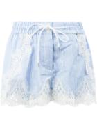 Sacai - Lace Trim Striped Shorts - Women - Cotton/nylon/rayon - 1, Women's, Blue, Cotton/nylon/rayon