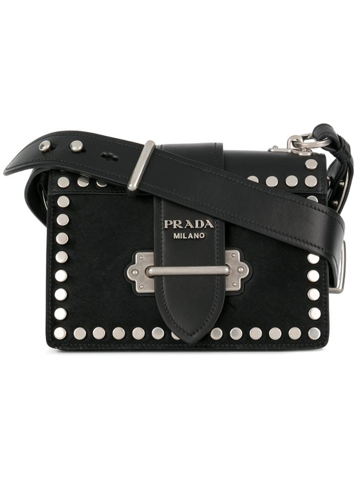 Prada Cahier Studded Shoulder Bag - Black