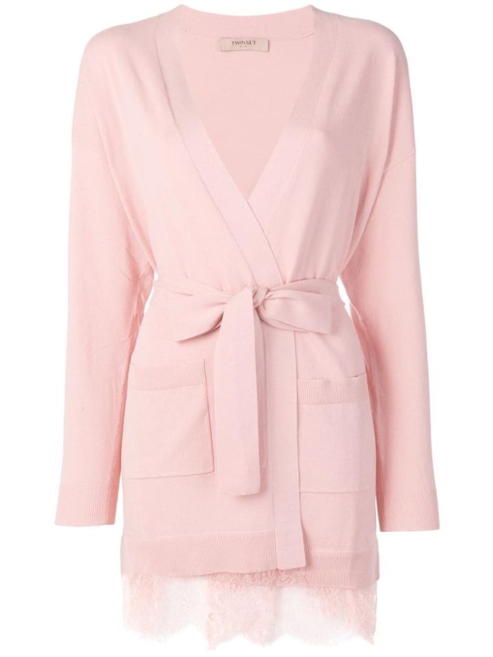 Twin-set Lace Hem Cardigan - Pink