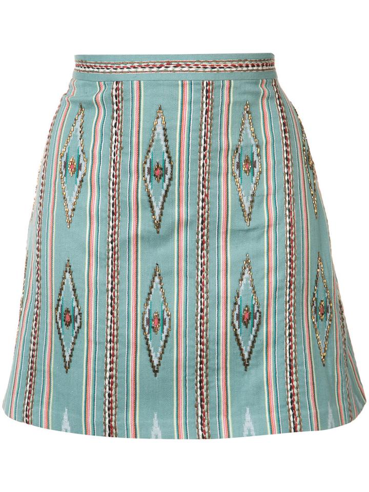Alice+olivia Bead Embroidered Mini Skirt, Women's, Size: 2, Blue, Cotton/polyester/spandex/elastane