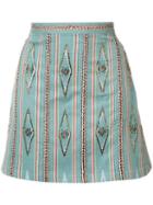 Alice+olivia Bead Embroidered Mini Skirt, Women's, Size: 2, Blue, Cotton/polyester/spandex/elastane