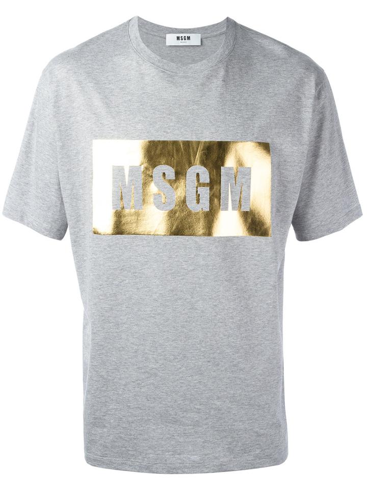 Msgm Metallic Logo Print T-shirt, Men's, Size: Xl, Grey, Cotton