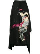 Yohji Yamamoto Printed Asymmetric Skirt - Black