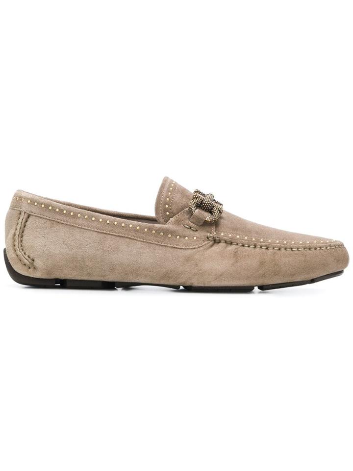 Salvatore Ferragamo Textured Gancio Loafers - Nude & Neutrals
