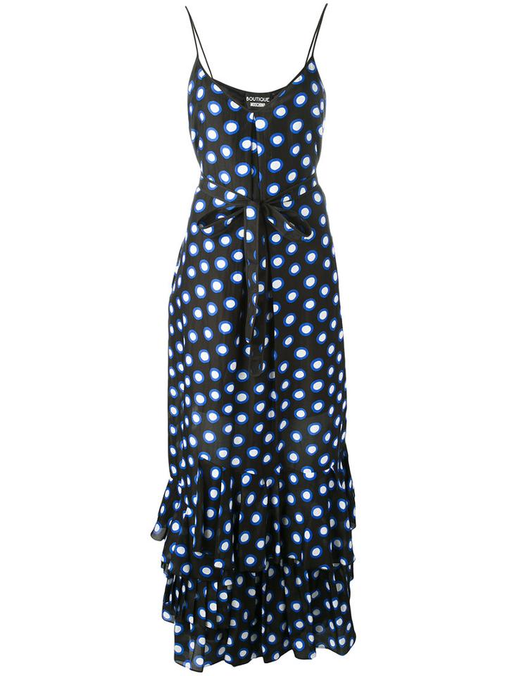 Boutique Moschino Dots Shift Long Dress, Women's, Size: 44, Black, Cotton/silk