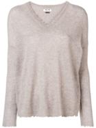 Max & Moi Cashmere Frayed V-neck Sweater - Neutrals