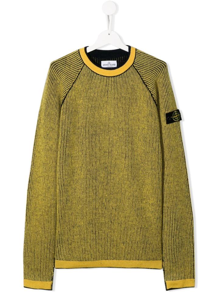 Stone Island Junior Teen Logo Patch Knitted Sweater - Yellow