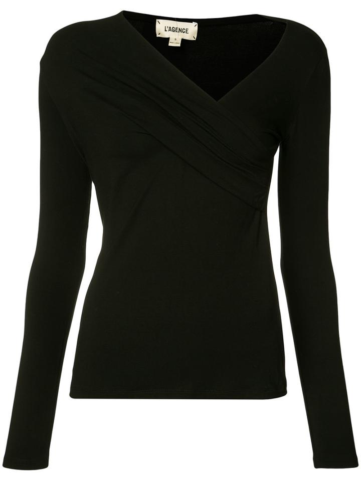L'agence - Asymmetric V-neck Top - Women - Spandex/elastane/rayon - S, Black, Spandex/elastane/rayon