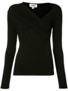 L'agence - Asymmetric V-neck Top - Women - Spandex/elastane/rayon - S, Black, Spandex/elastane/rayon