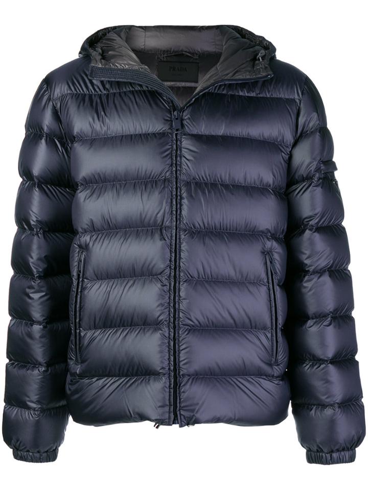Prada Padded Hooded Coat - Blue