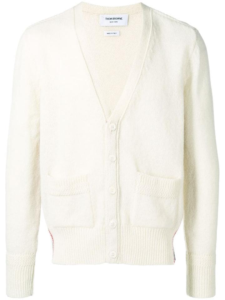 Thom Browne Relaxed Rwb Intarsia Stripe Cardigan - White