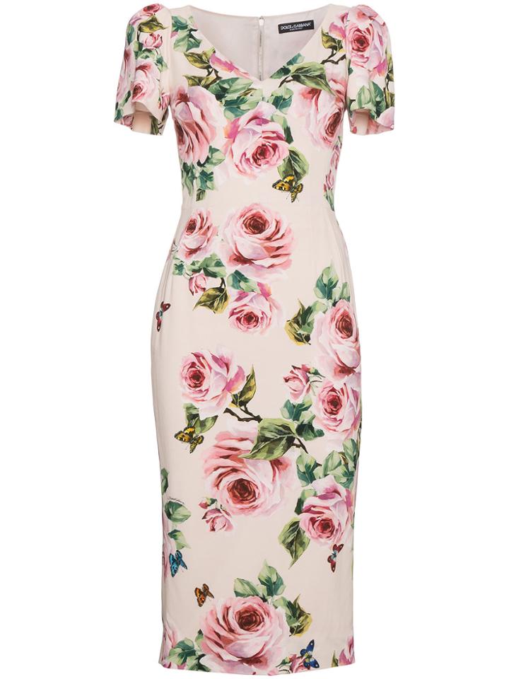 Dolce & Gabbana Rose Print Silk Midi Dress - Pink & Purple